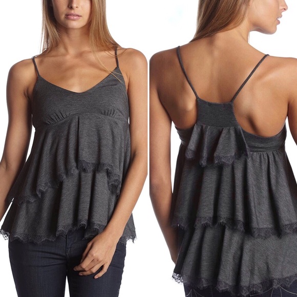 Anthropologie Tops - SALE Anthropologie Top Ella Moss Ruffled Tank Gray